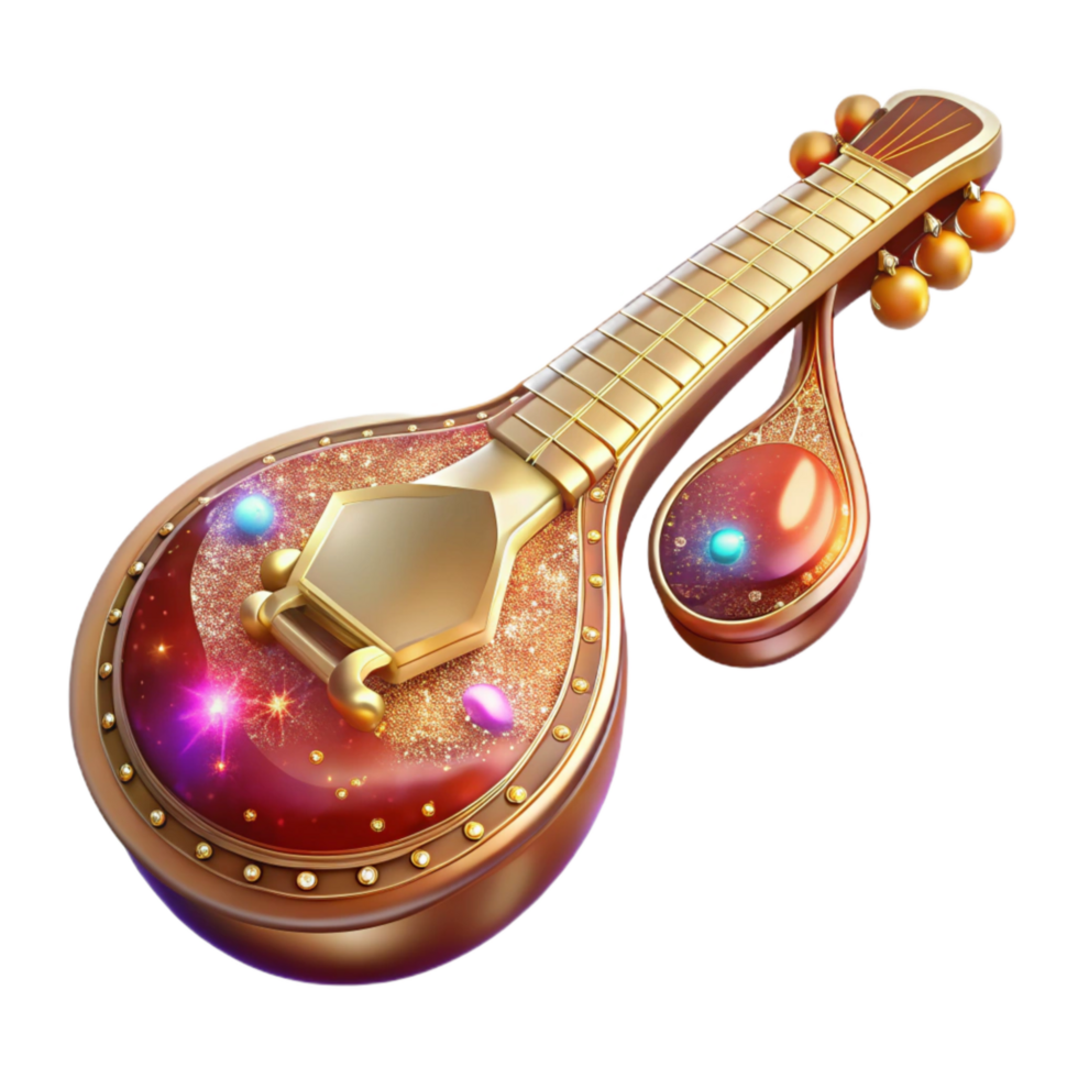 elegant rustic Sitar Cutout with Intricate Details and Warm Hues original png