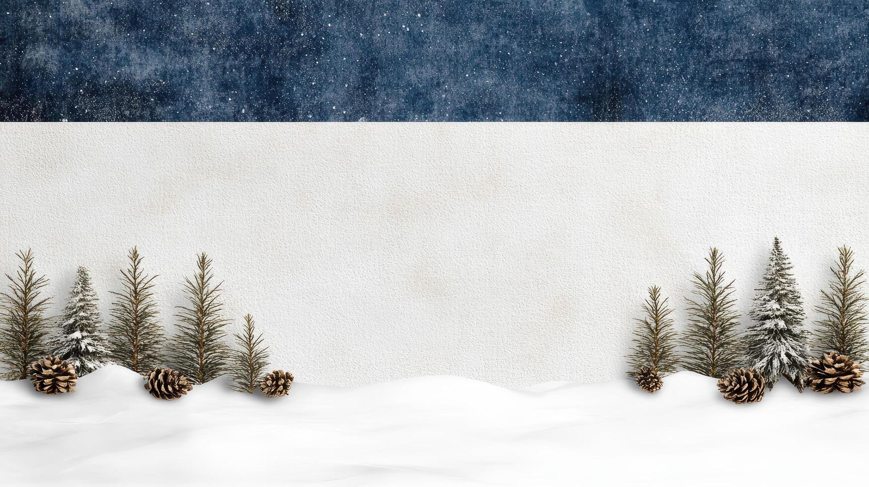 serene snowy landscape with pine trees and pine cones, perfect for holiday cards photo