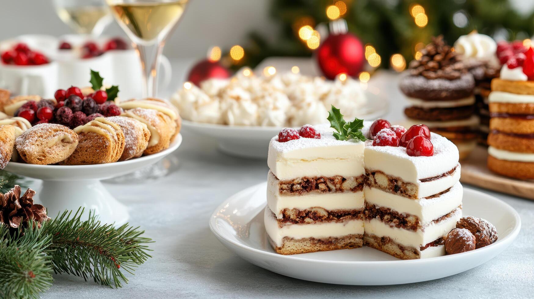 festive tea party featuring delicious cakes and treats for celebration photo