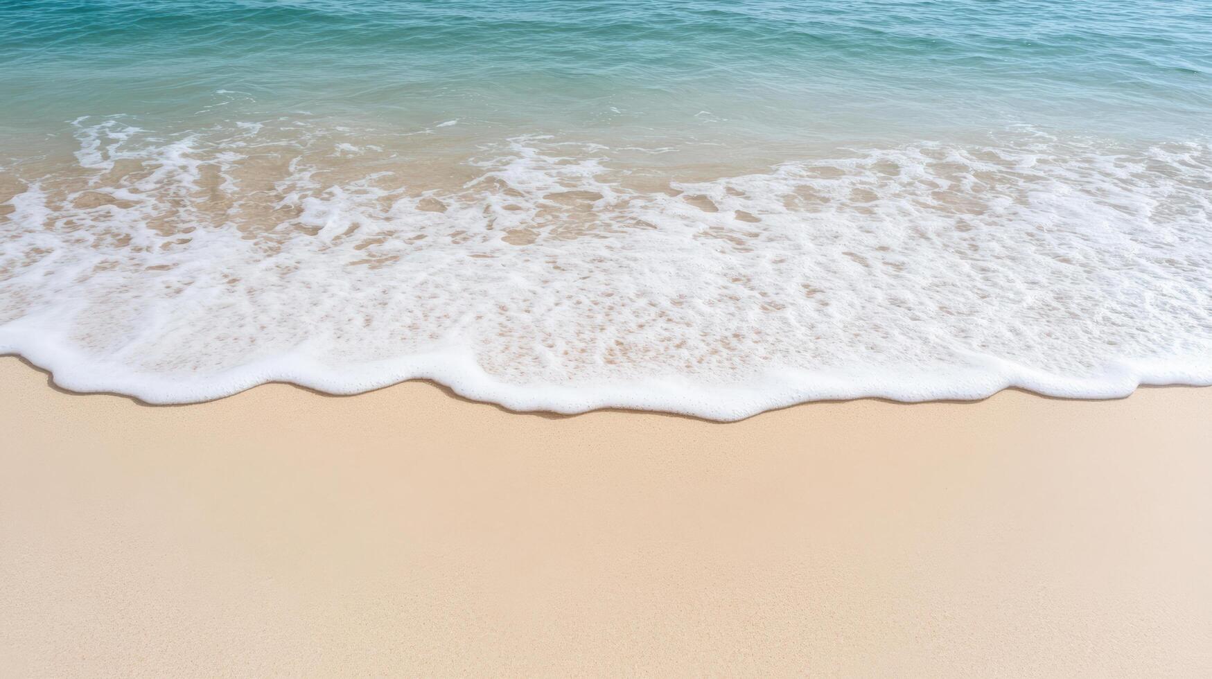 tranquil beach scene with soft sand and gentle waves lapping shore photo