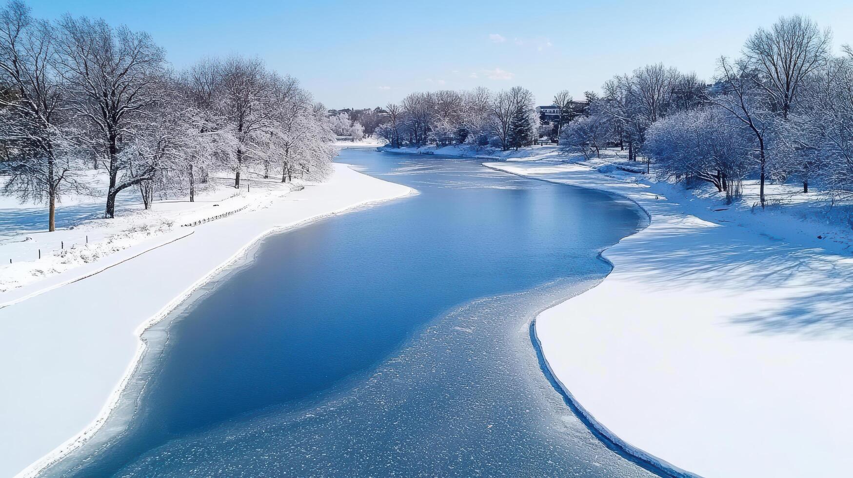 A river in the winter with snow on the ground photo