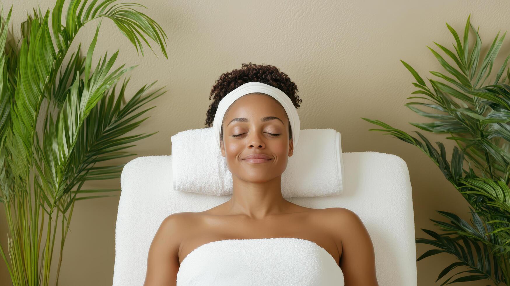 A woman in a towel getting a facial treatment photo