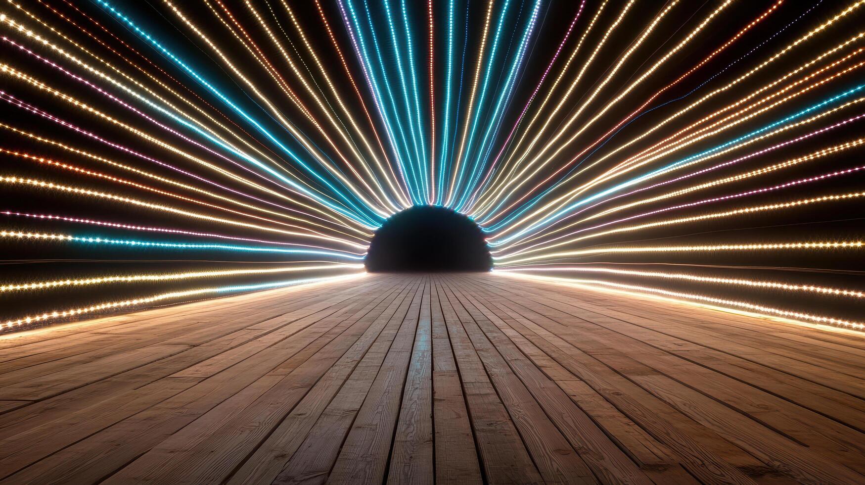 A long tunnel with light beams coming out of it photo