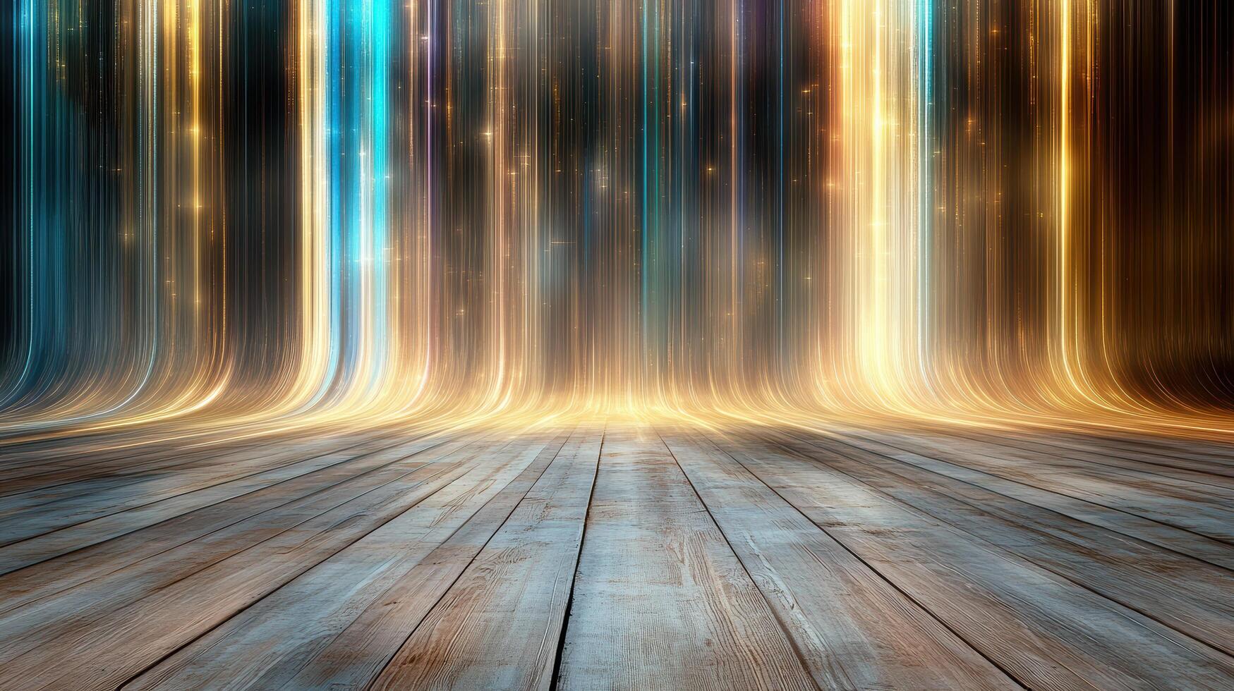 Abstract wooden floor with light beams photo