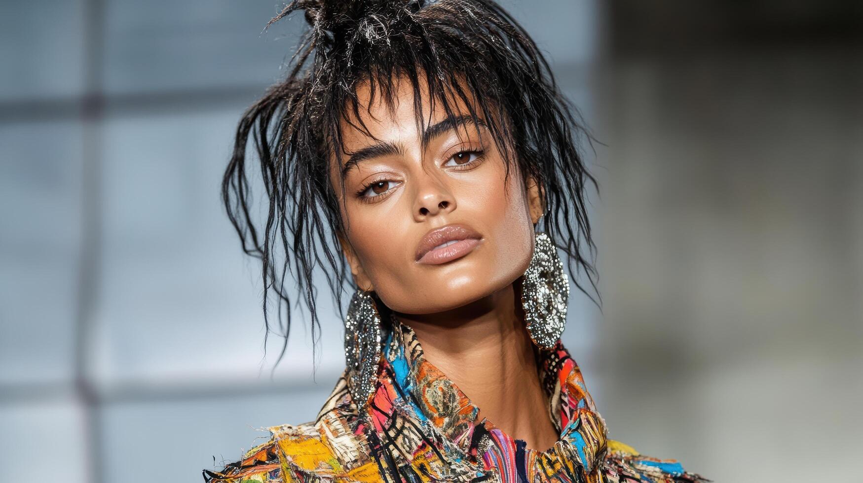 A model with dreadlocks on the runway photo