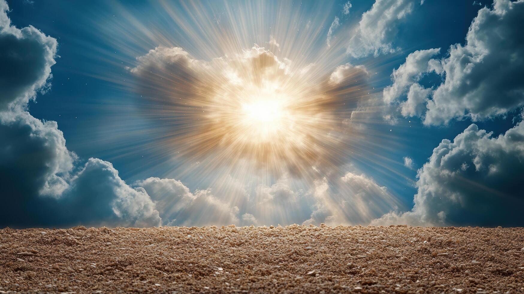 A field with sun shining through clouds photo