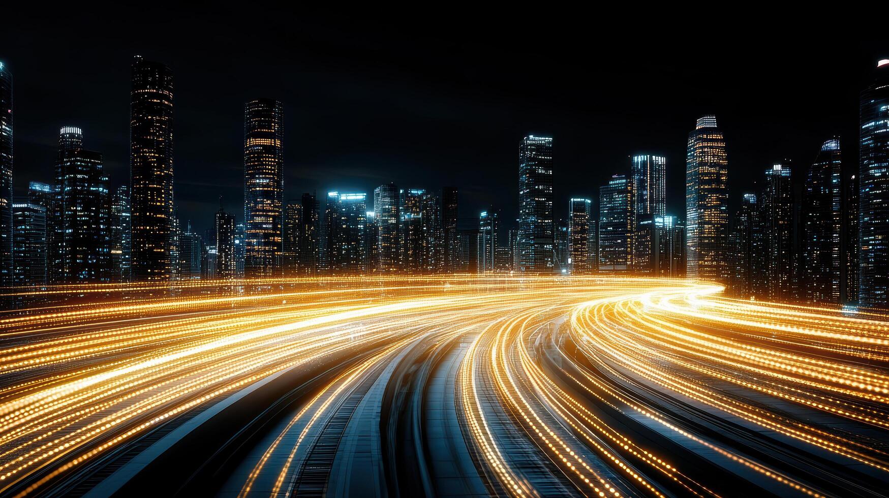 A city at night with light trails photo