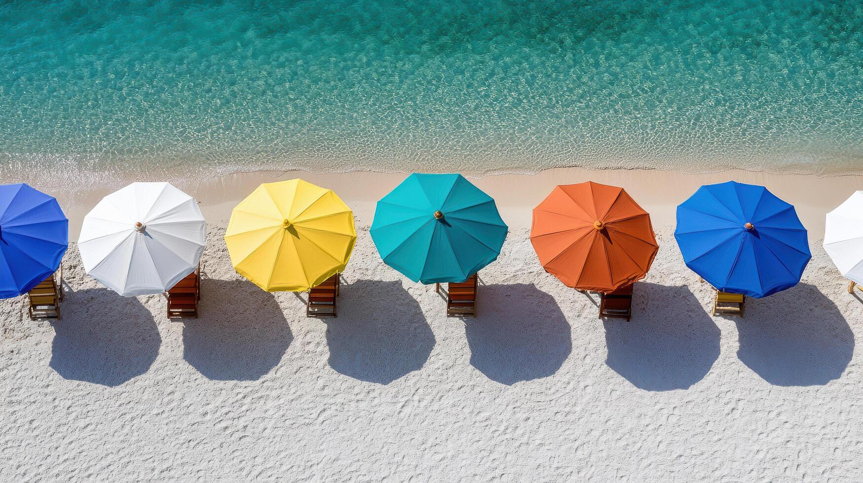 A row of colorful umbrellas on a beach photo