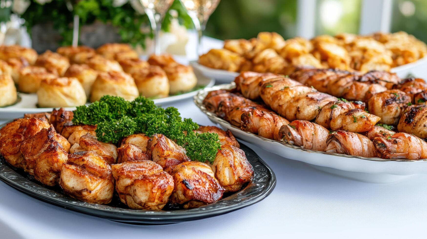 A buffet table with various types of food photo