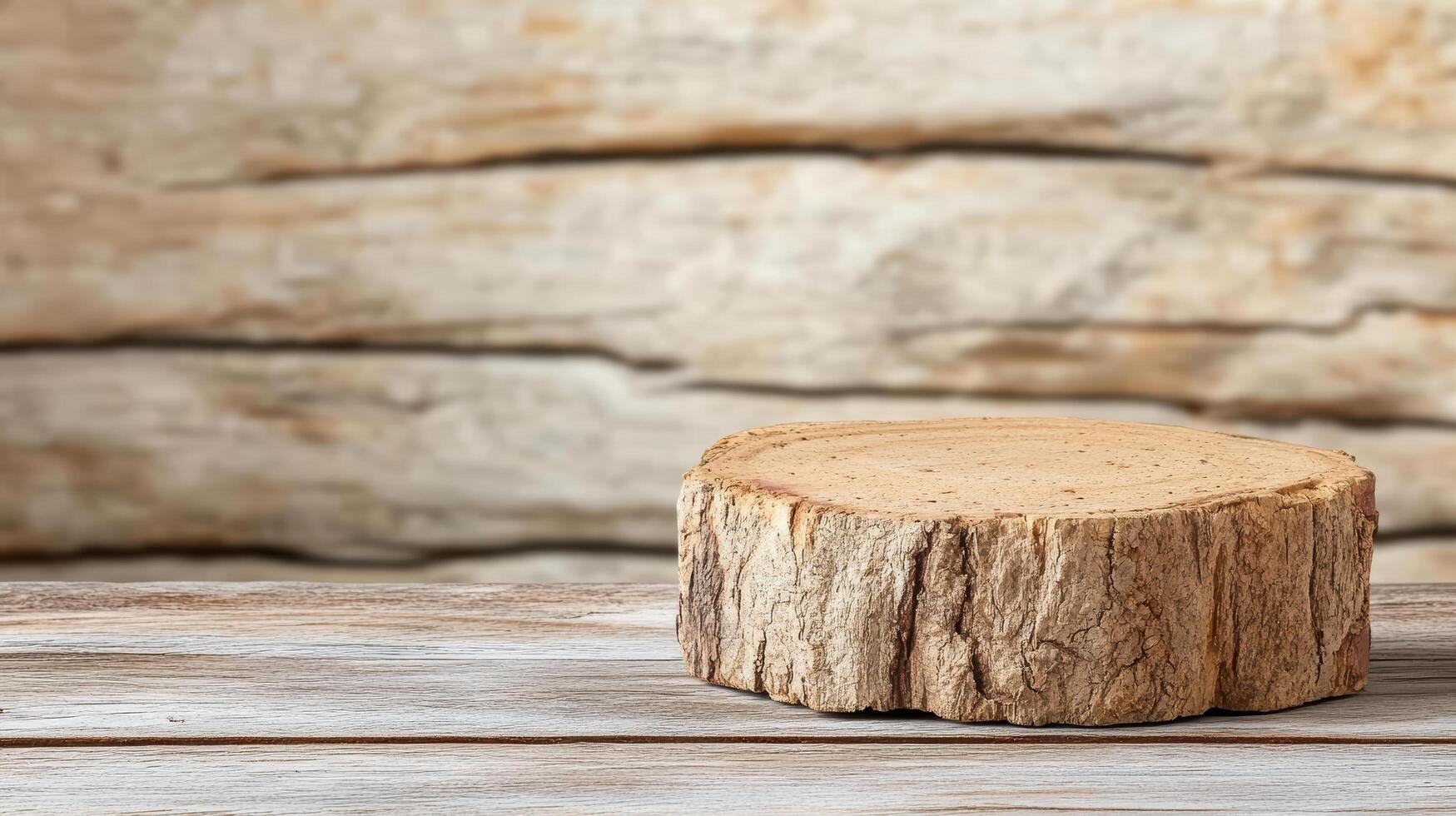 A wooden stump sitting on top of a wooden table photo