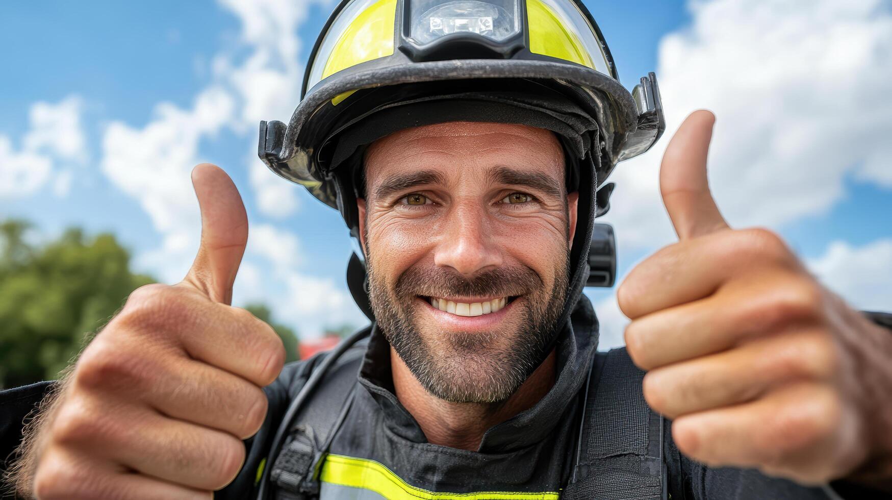 A smiling fireman giving the thumbs up photo