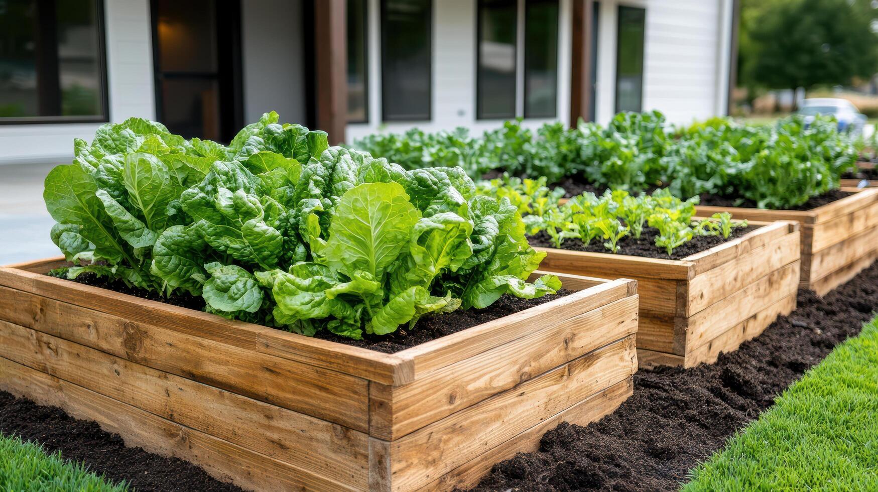Raised garden beds with vegetables in them photo