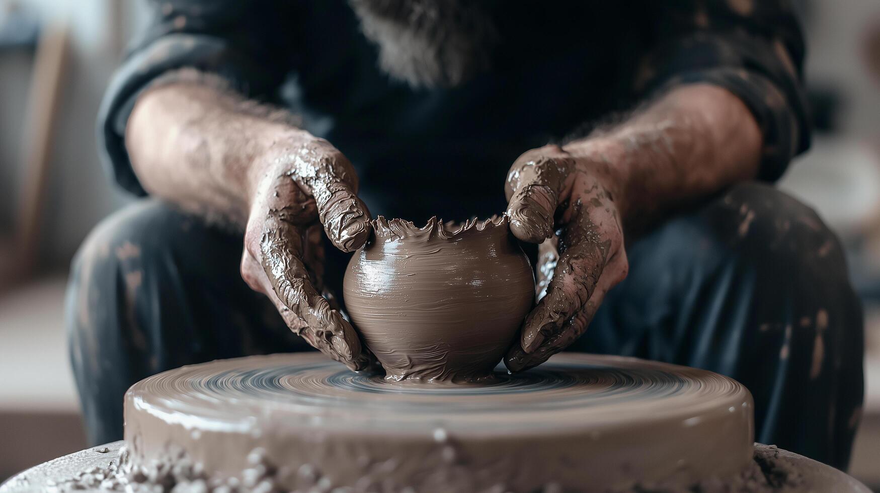 Close-up of Clay Shaping on the Wheel photo