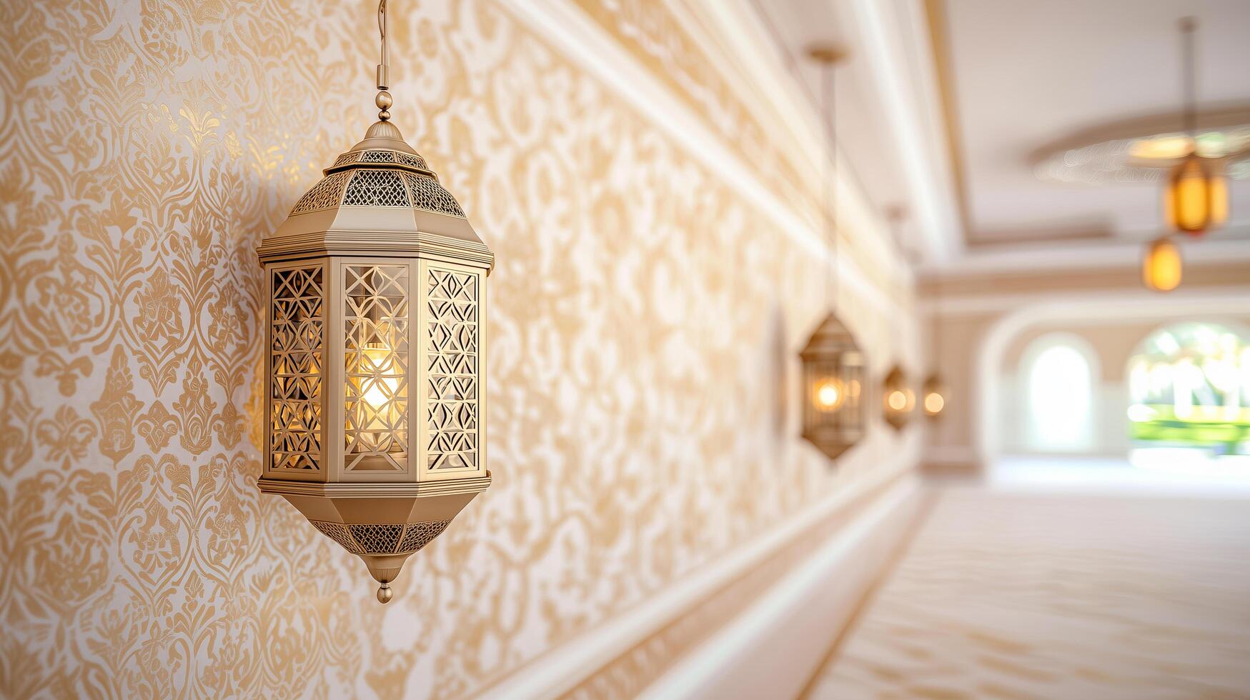 Ornate Brass Lanterns with Geometric Floral Pattern photo