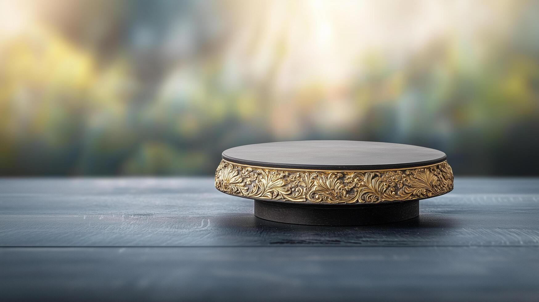 Gilded Pattern Background with Ornate Pedestal photo