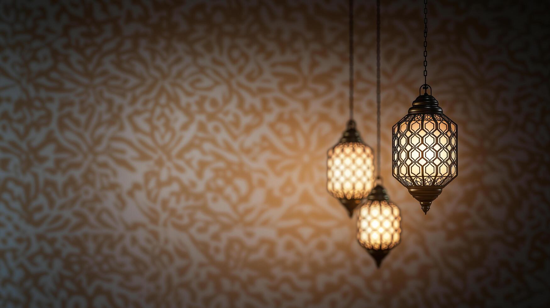 Intricate Lanterns with Gold and Beige Wall photo