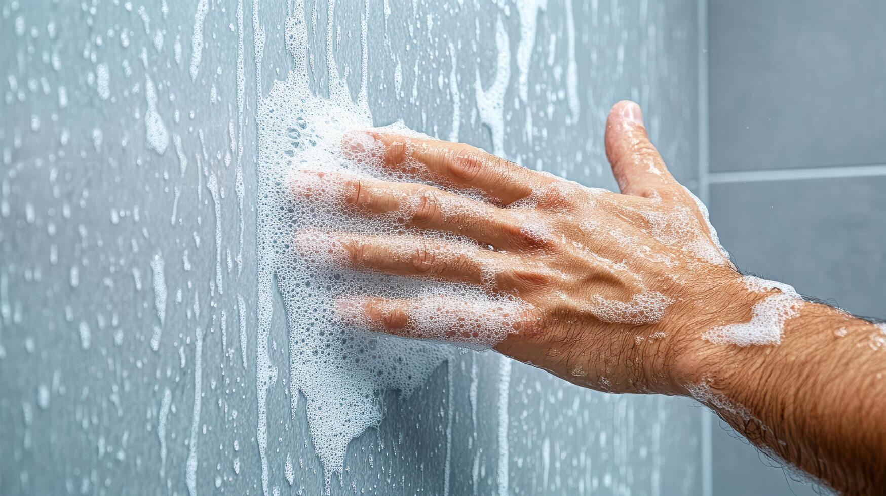 A person washing their hands in a shower photo