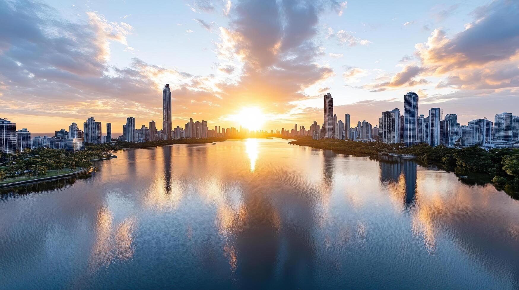 Panama city skyline at sunset photo