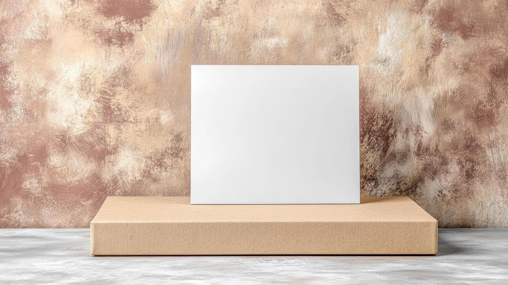 Blank white paper on a cardboard box mockup on a grunge wall photo