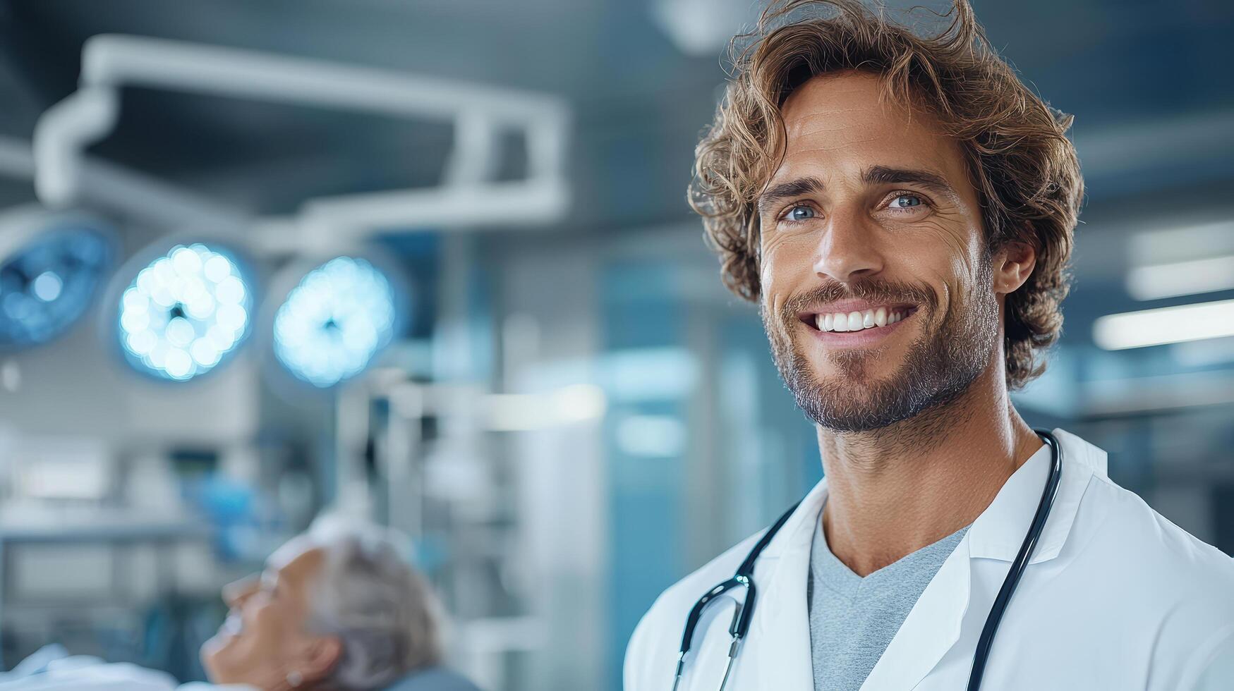A smiling male doctor in a hospital photo
