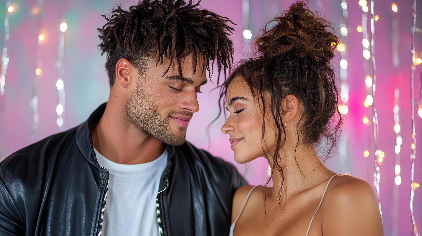 A man and woman are looking at each other photo