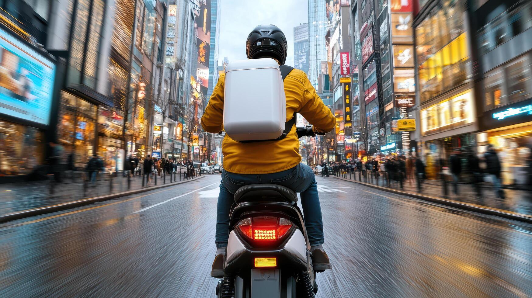 A person riding a motorbike in the city photo