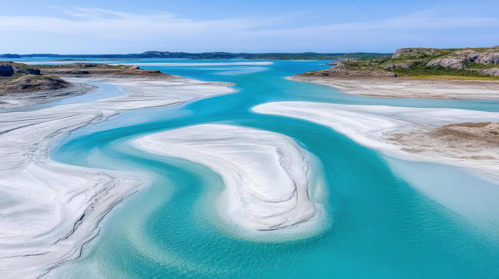 An aerial view of a river flowing through a body of water photo