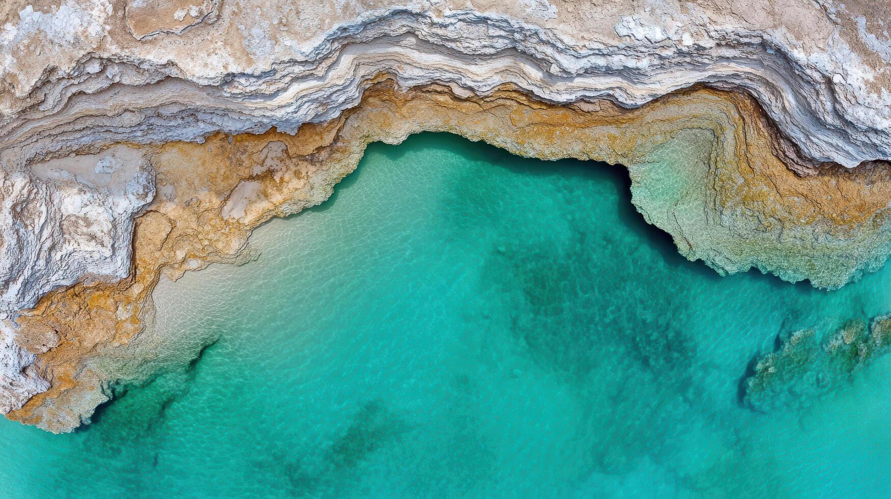 An aerial view of a body of water and some rocks photo