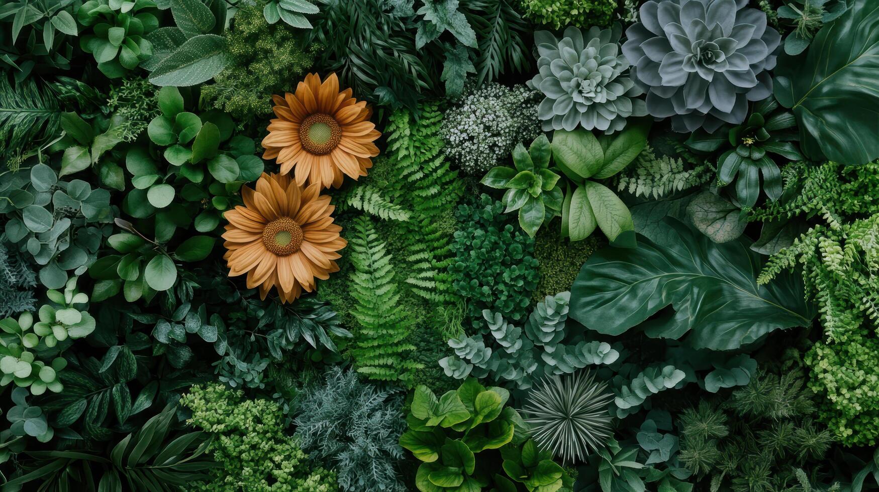 A large green wall with many different plants photo