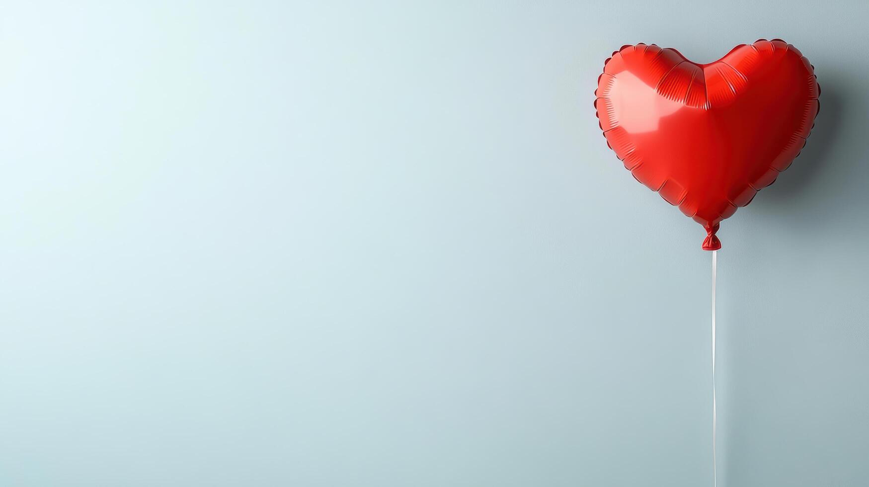 A red heart shaped balloon is hanging from a string photo