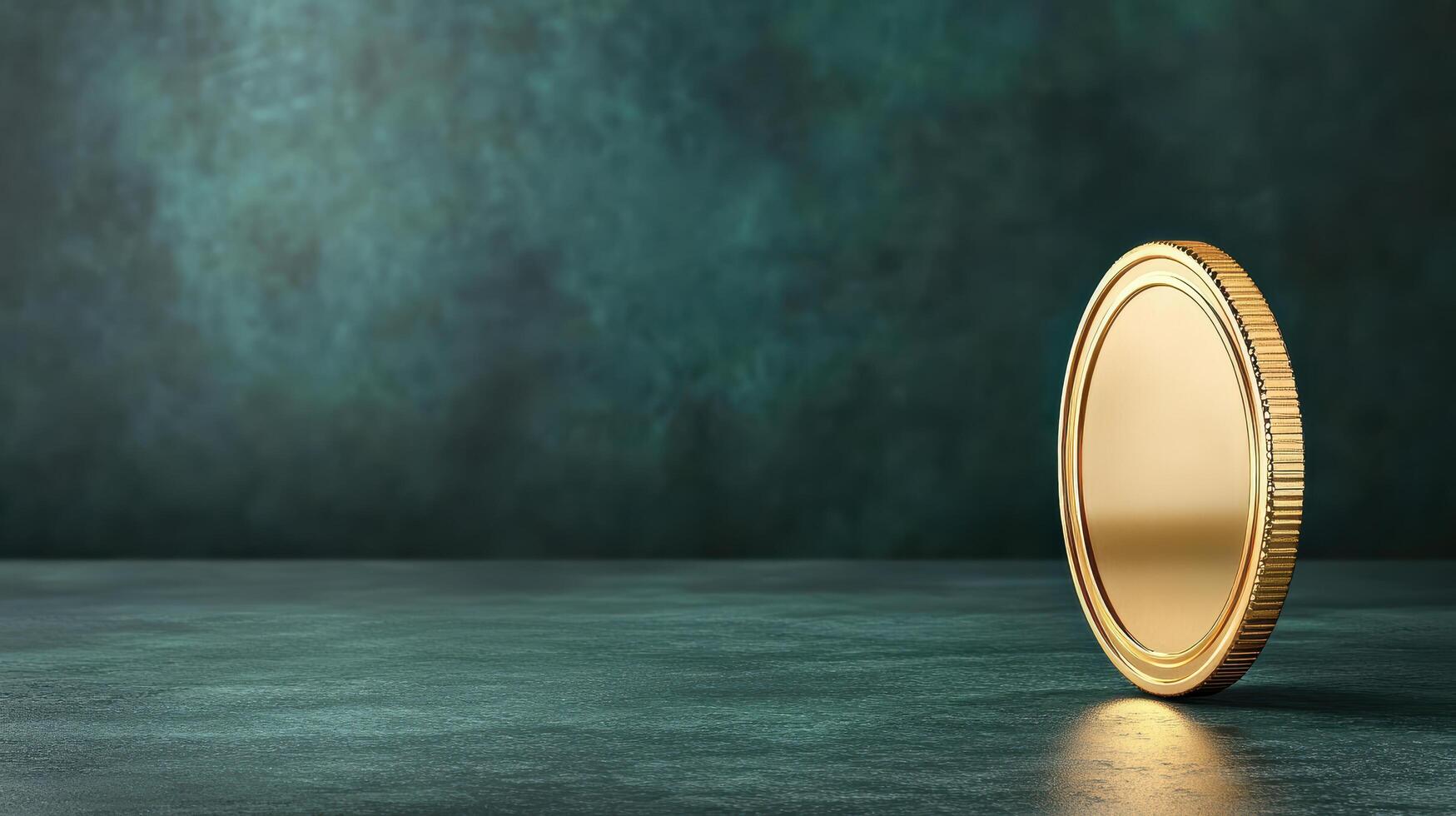 Gold coin on a table with a green background photo