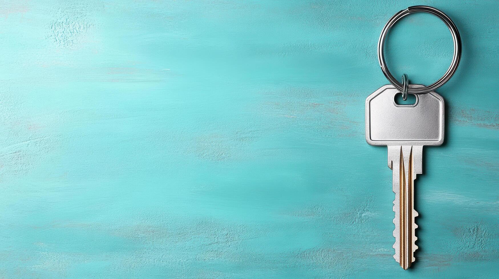 Key on turquoise background with copy space photo