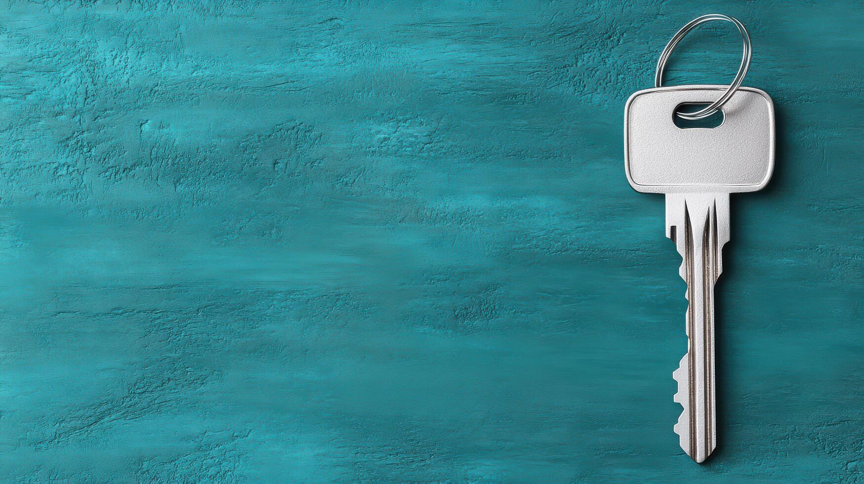 A key is shown on a blue wall photo