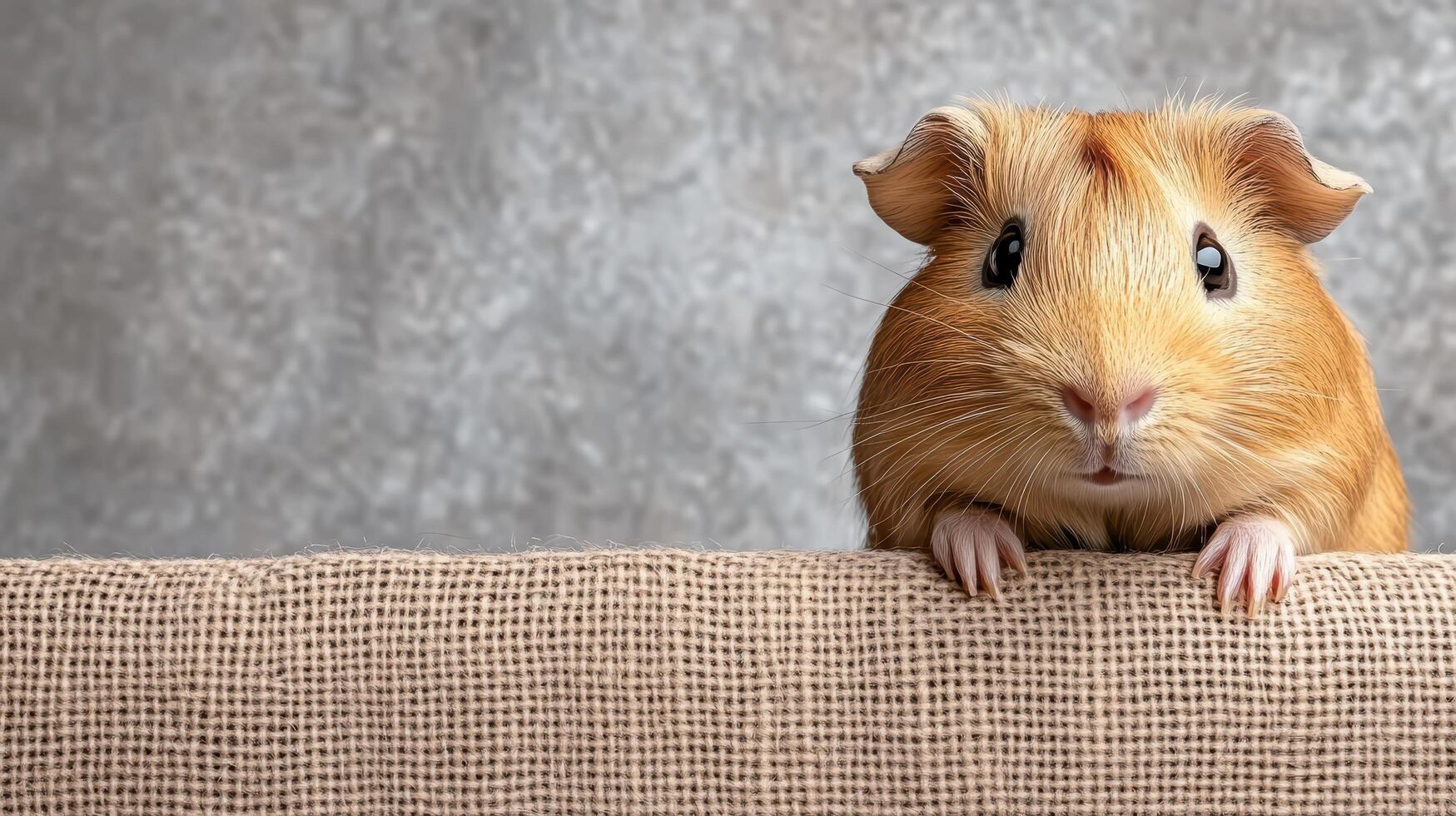 A guinea pig is sitting on a piece of fabric photo