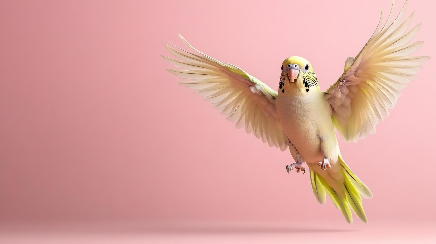 A yellow and green parrot is flying in the air photo
