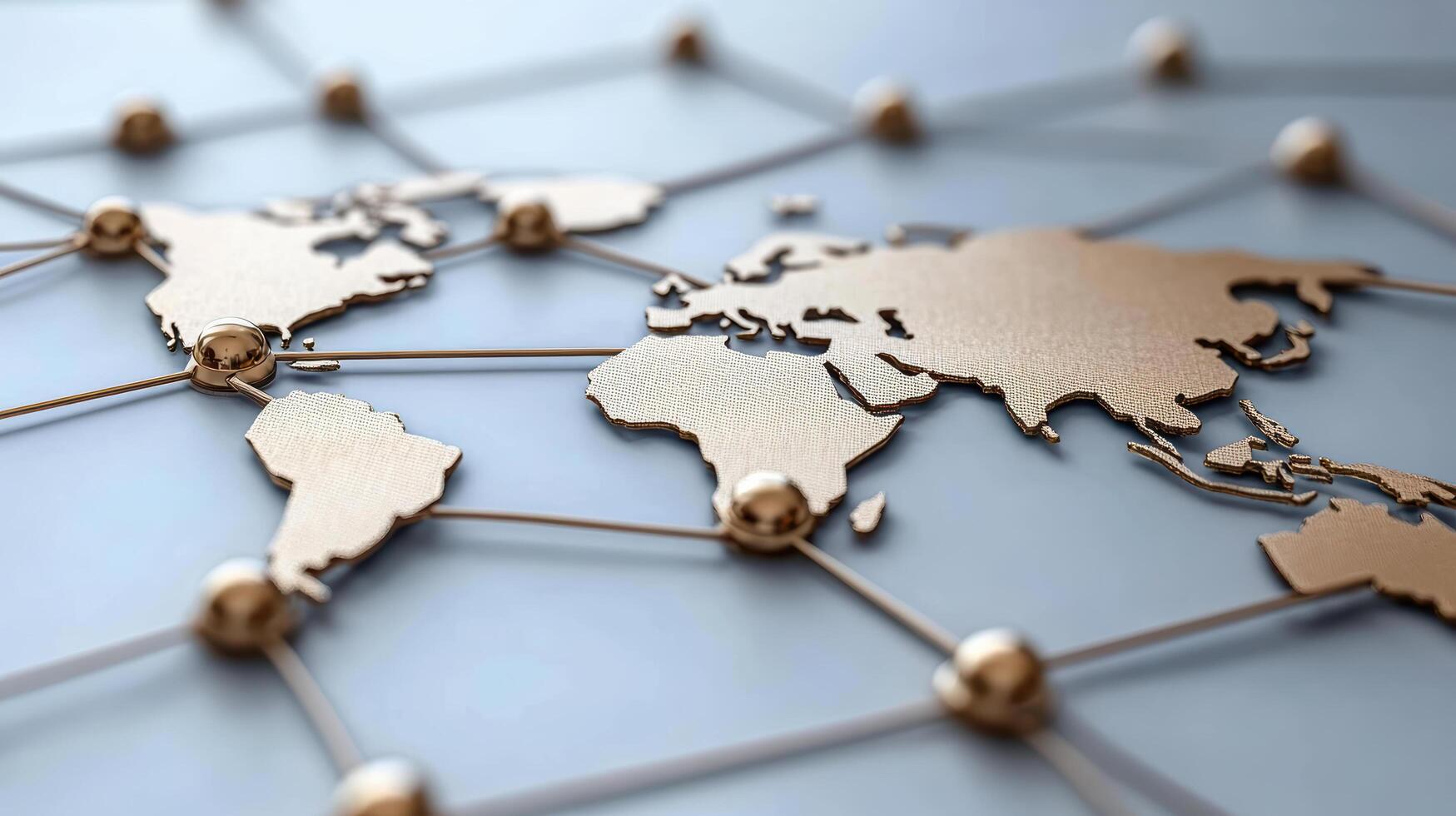 image showcases world map connected by network of lines and nodes, symbolizing global photo
