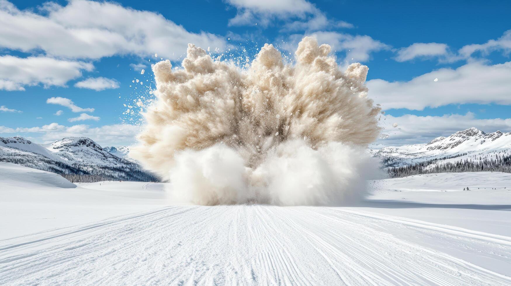 A large explosion of snow is seen in the snow photo