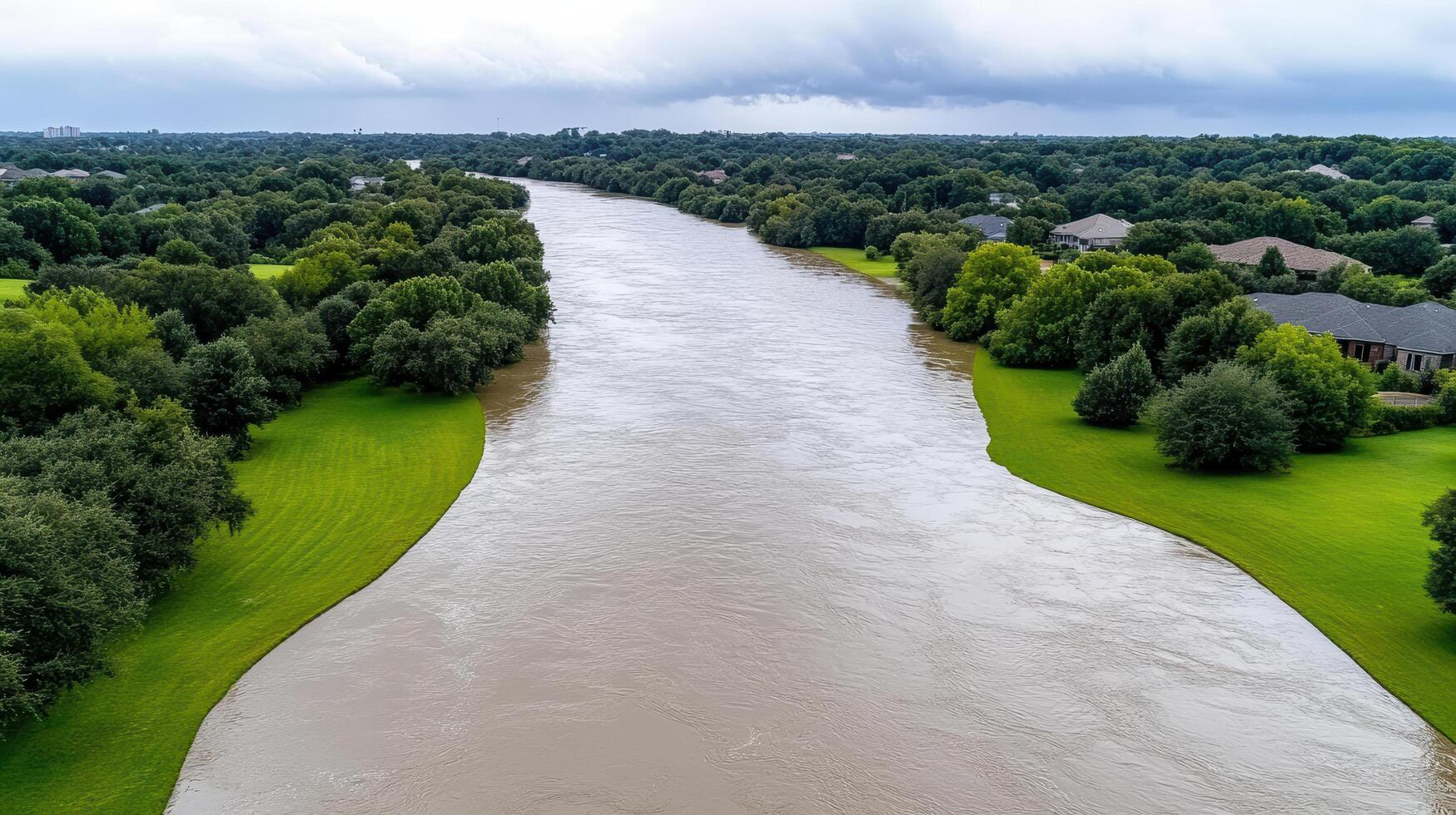 Flooding in the river near a neighborhood photo