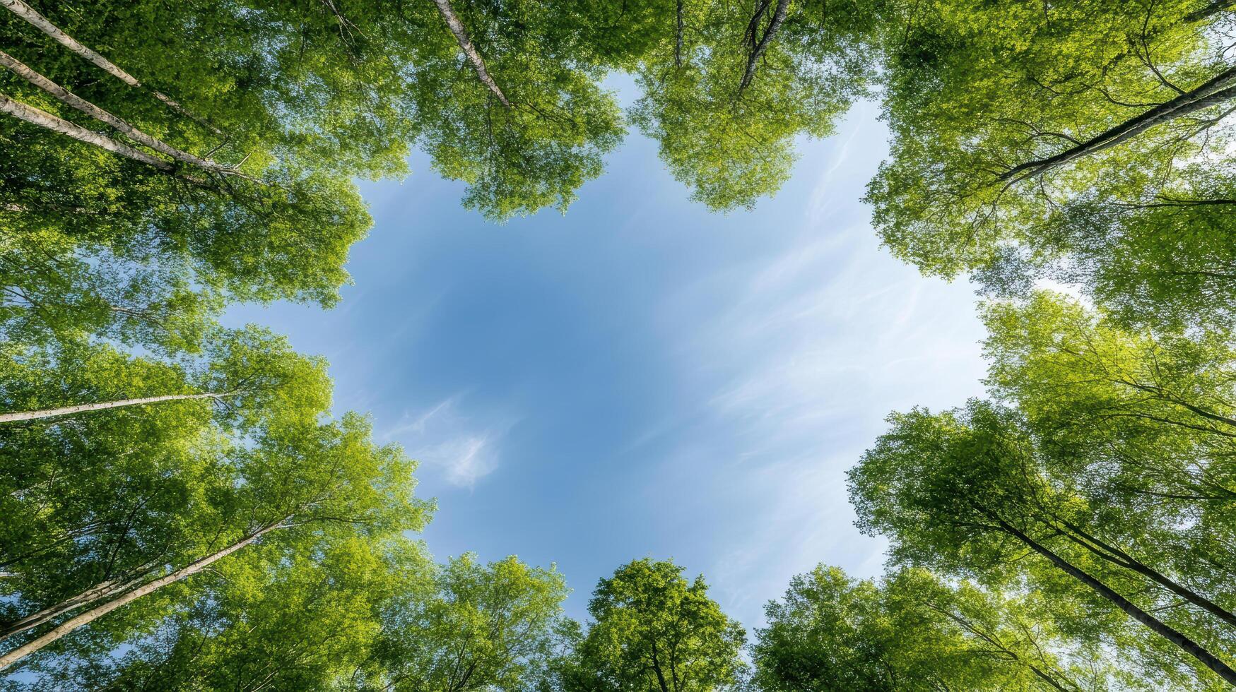 A view of the sky through the canopy of trees photo