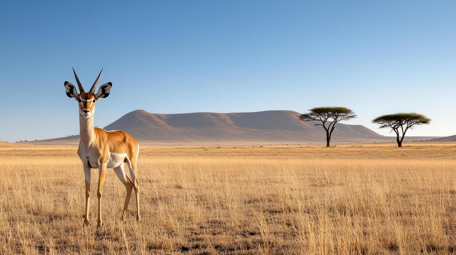 The antelope is brown and white photo