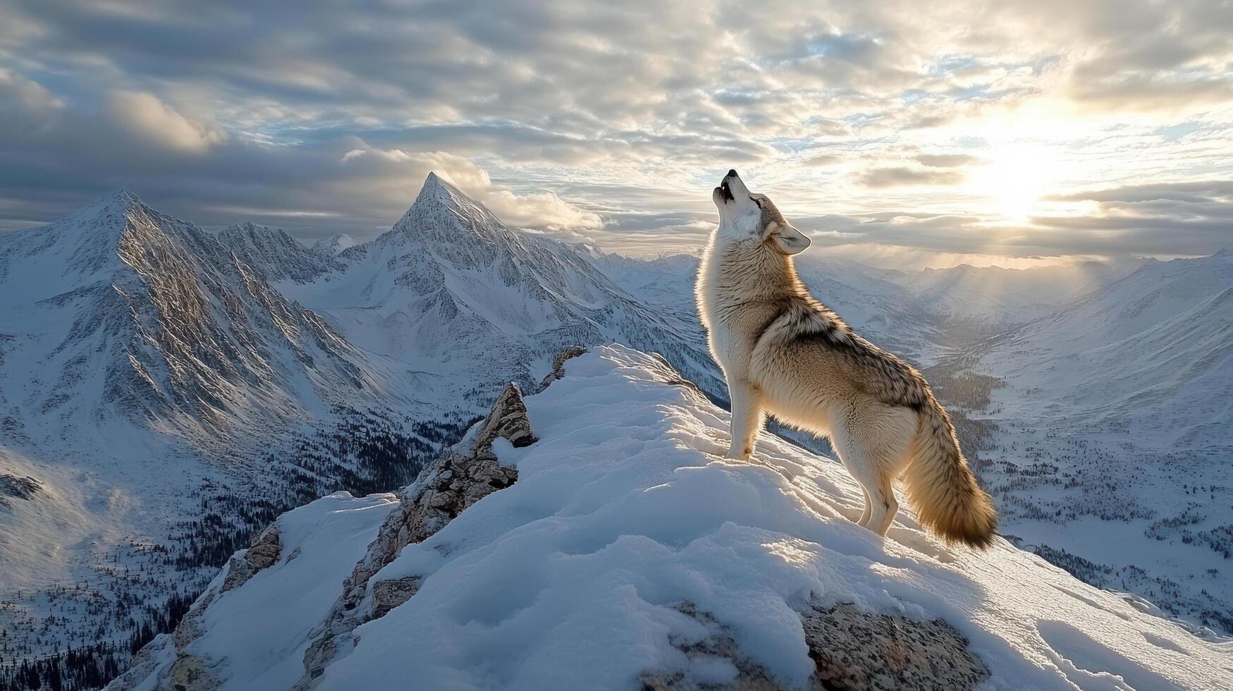 Wolf howling on the mountain top photo