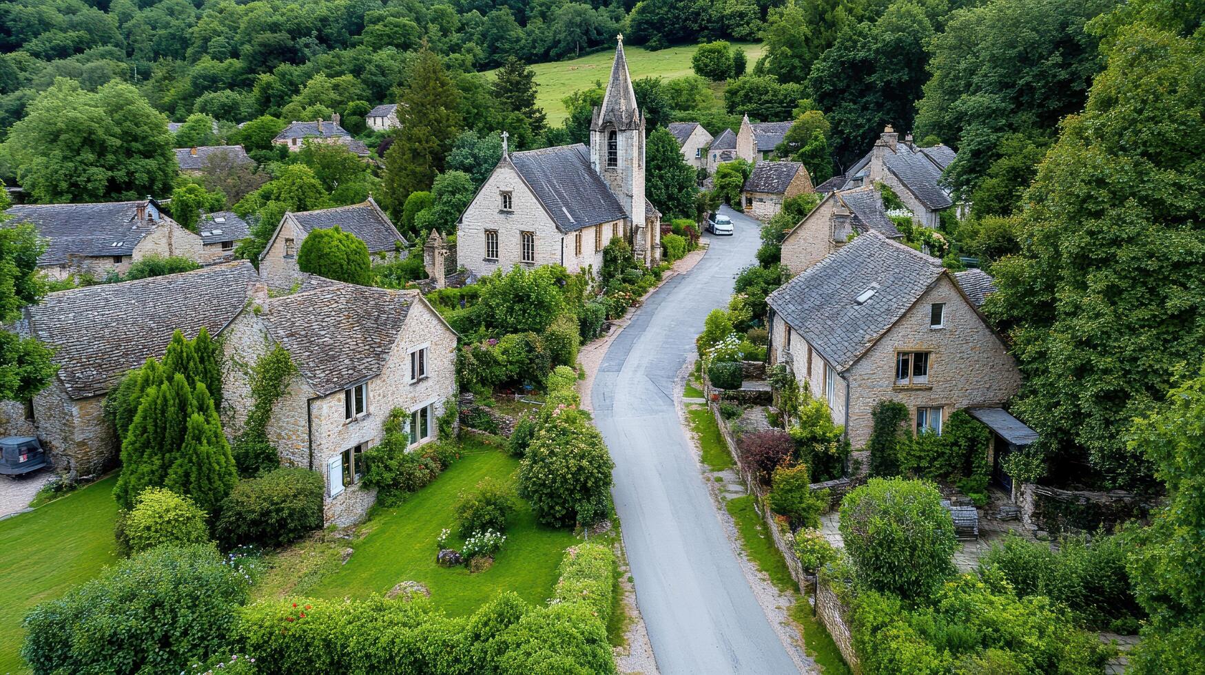 An aerial view of a village in the cotswolds photo