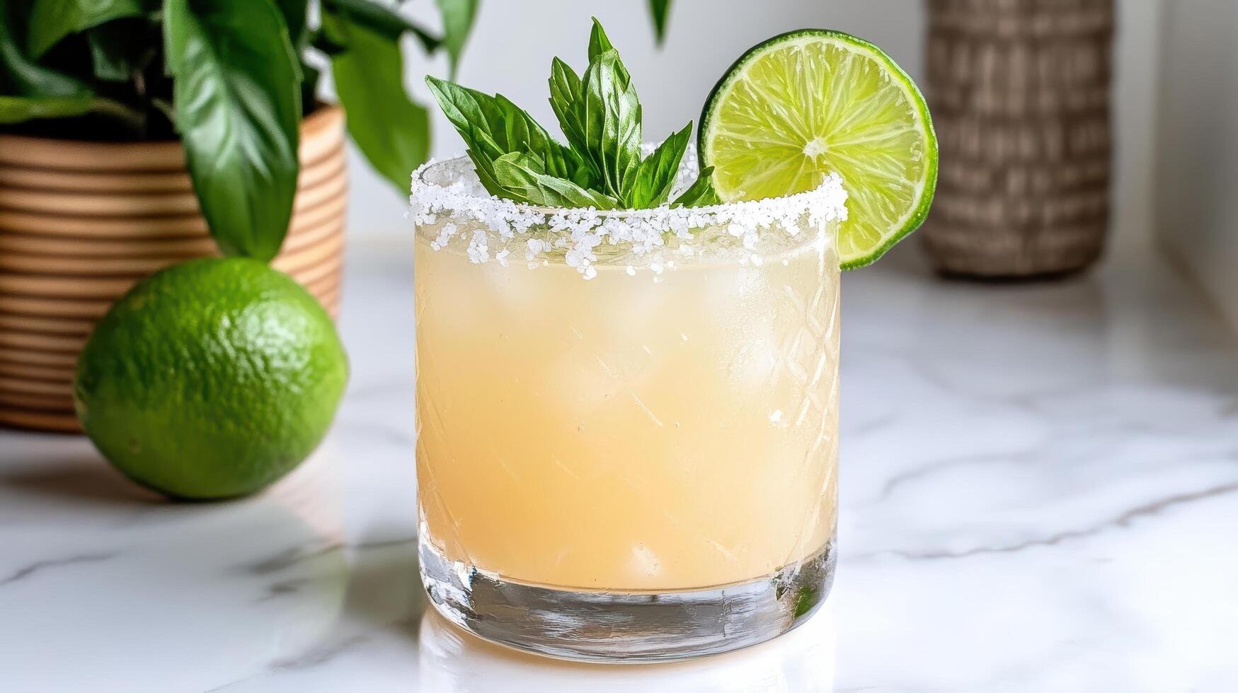 A margarita with lime and mint garnish photo