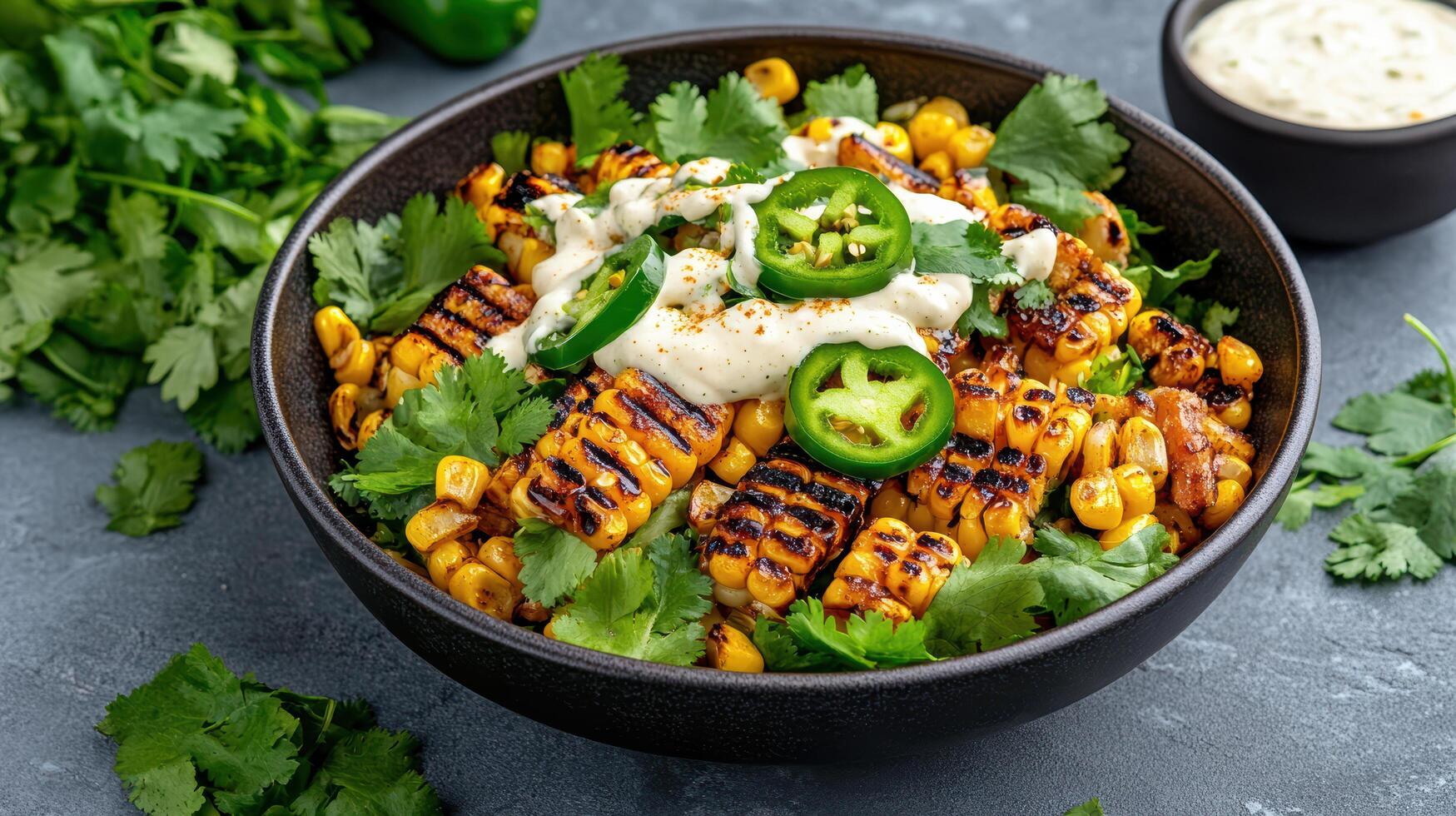 Grilled corn and chicken salad with cilantro dressing photo