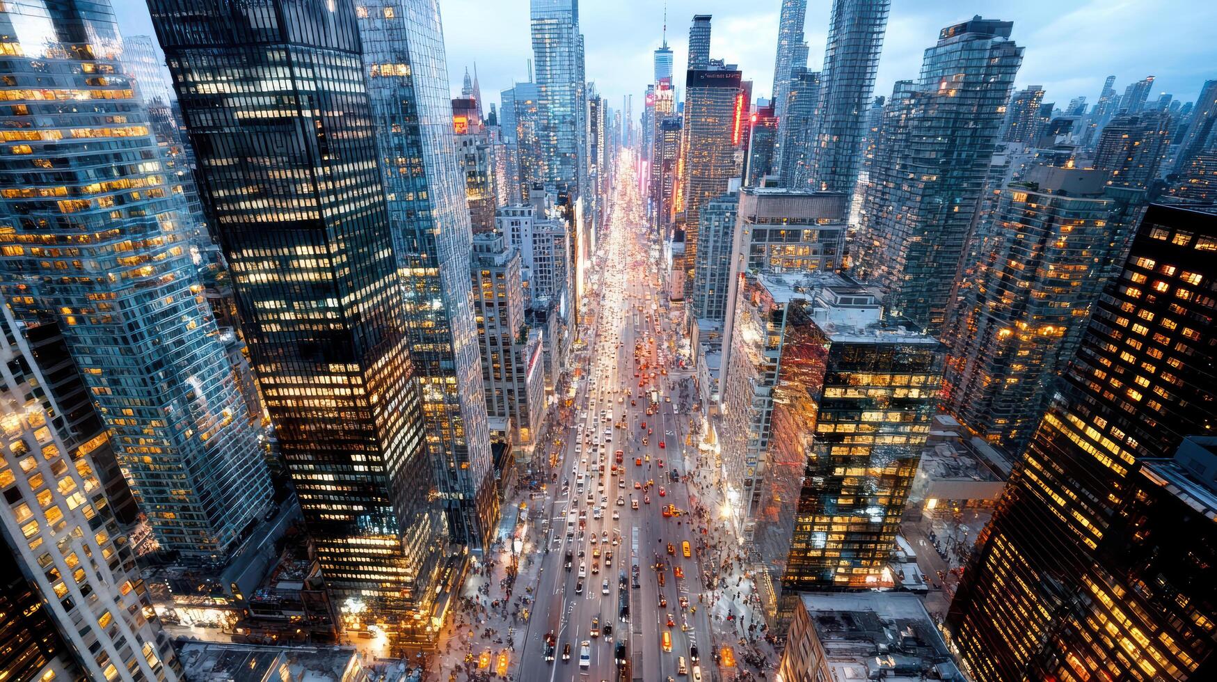 A city street with many tall buildings and cars photo