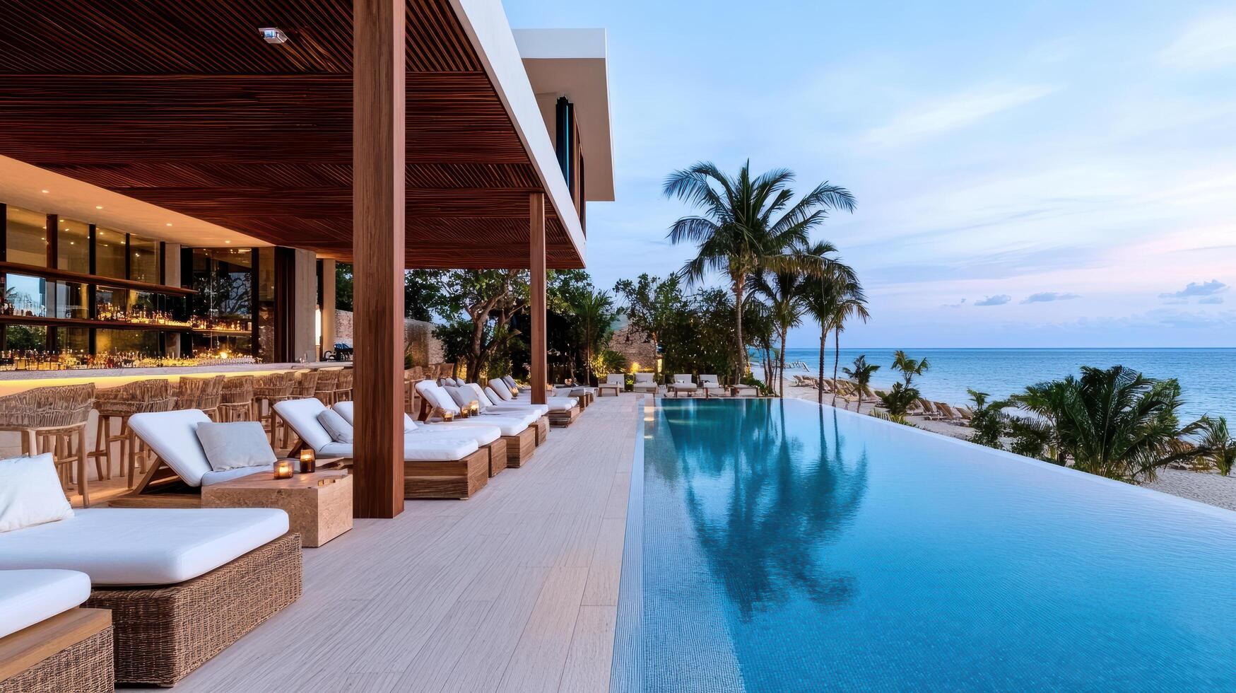 The pool at the beachfront resort in mexico photo