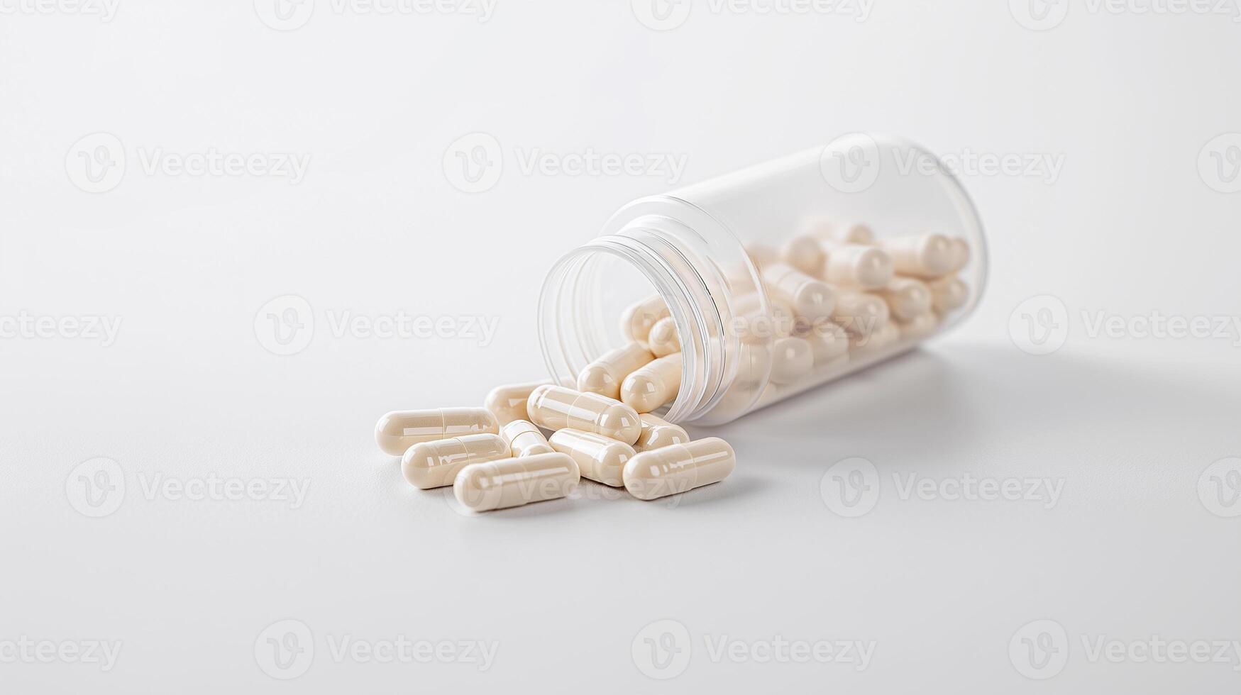Probiotic Capsules Spilled from Clear Bottle photo