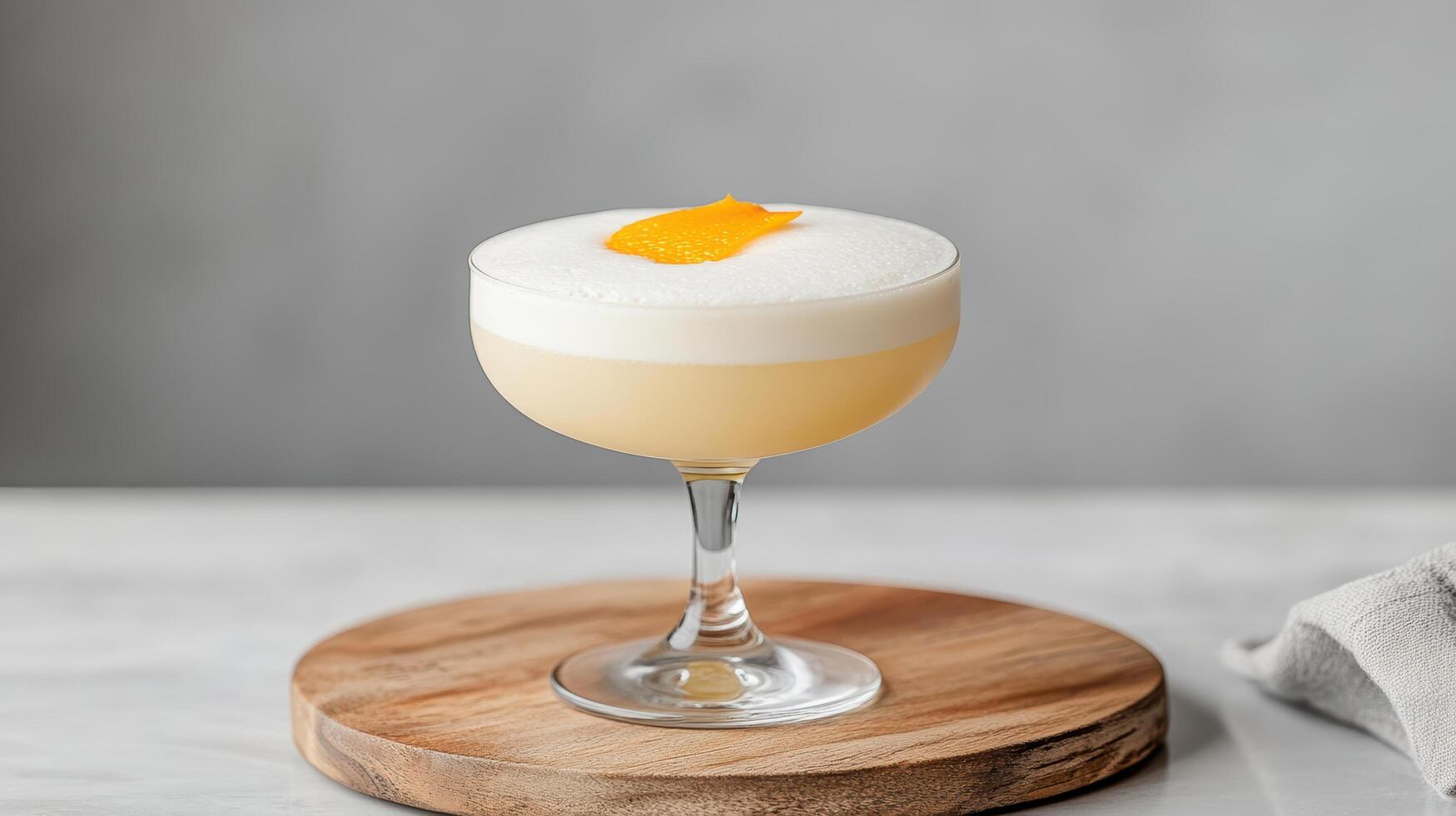 refreshing cocktail served coupe glass, topped with citrus twist, exuding elegance and flavor photo