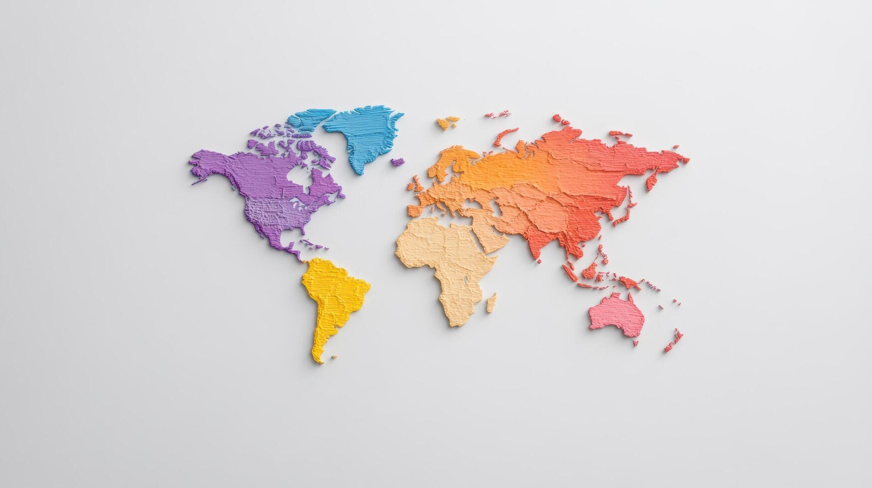 Colorful world map with textured regions representing different areas photo