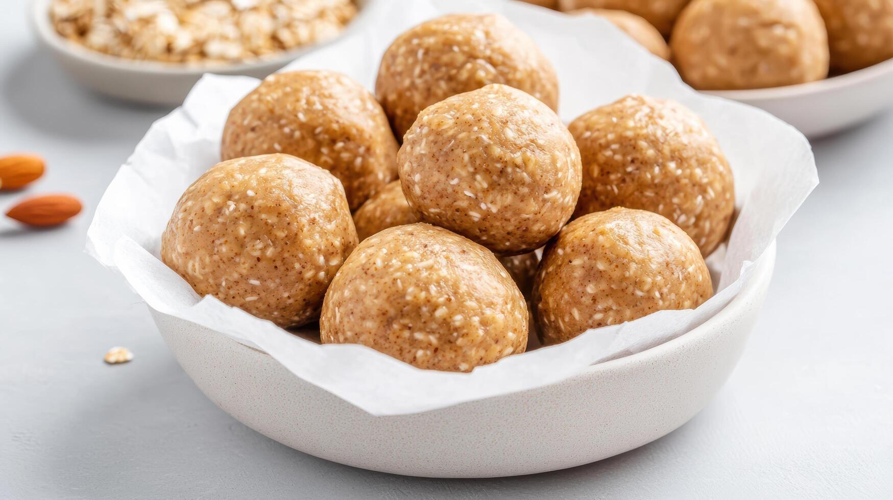 A bowl filled with almond cookies and almonds photo